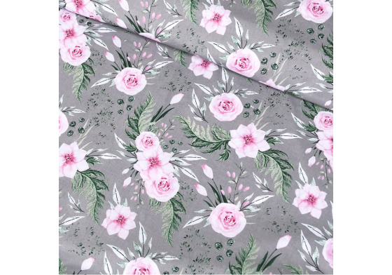 Dekorační dětská bavlněná látka vzor Zahrada na šedém