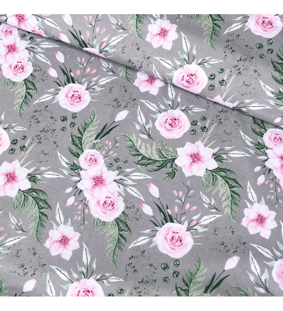 Dekorační dětská bavlněná látka vzor Zahrada na šedém