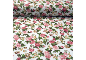 Cotton fabric Small Flowers Pink on White