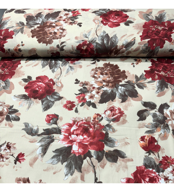 Bavlněné látký vzor kytíčky Pivonka na sv. žlutém