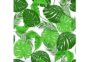 Cotton Fabric Leaves Green on White