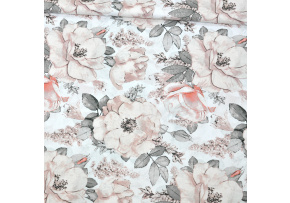 Cotton Fabric Peony on White