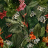 Velvet upholstery fabrics with print. Green tropical leaves with flowers