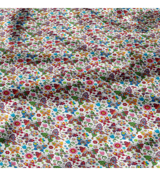 Cotton fabrics, by the meter. Butterflies Summer on White