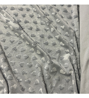 Minky fabric with hearts, 320 g/m², width 160 cm, by the meter, light gray