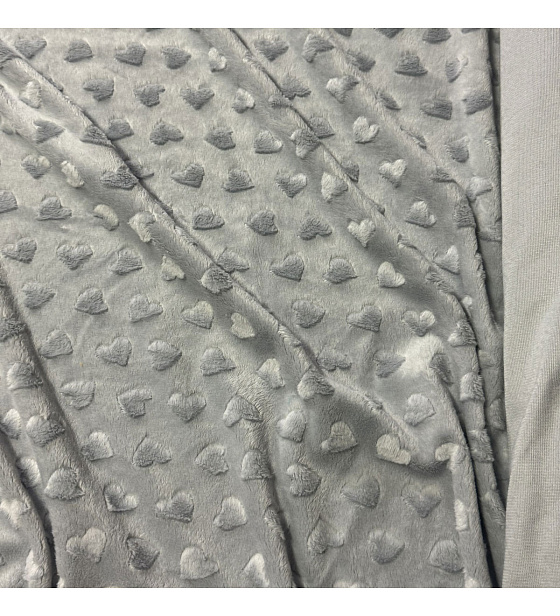 Minky fabric with hearts, 320 g/m², width 160 cm, by the meter, light gray