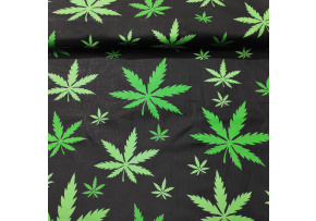 Cotton Fabric Leaves Green on Black