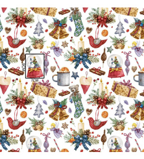 Christmas cotton fabric, by the meter, width 160 cm, Christmas pattern on White