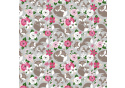 Dekorační dětská bavlněná látka vzor kytičky růžové na šedém