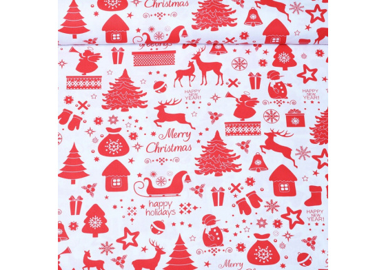 Cotton white fabric, width 160 cm, owl pattern 381