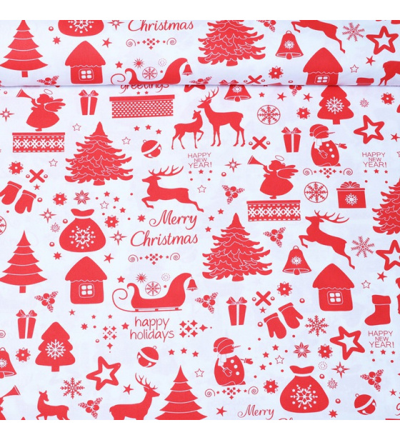 Cotton white fabric, width 160 cm, owl pattern 381