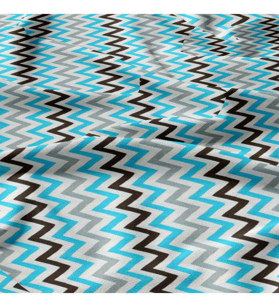 Decorative children's cotton fabrics, by the meter. Zigzag Blue, Gray and Black