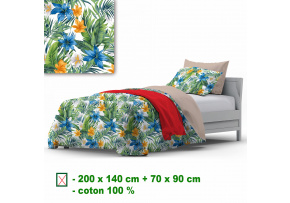 Cotton bedding with zipper, color Green, 140x200 cm