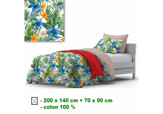 Cotton bedding with zipper, color Green, 140x200 cm