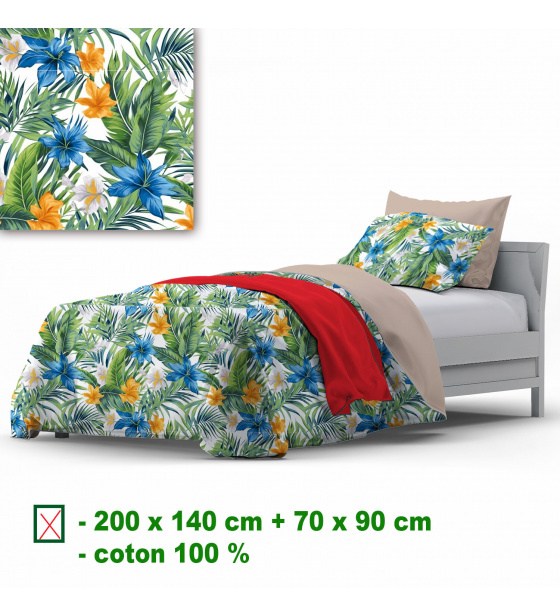 Cotton bedding with zipper, color Green, 140x200 cm