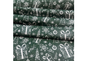 Christmas cotton fabric, by the meter, width 160 cm, Christmas pattern on Green
