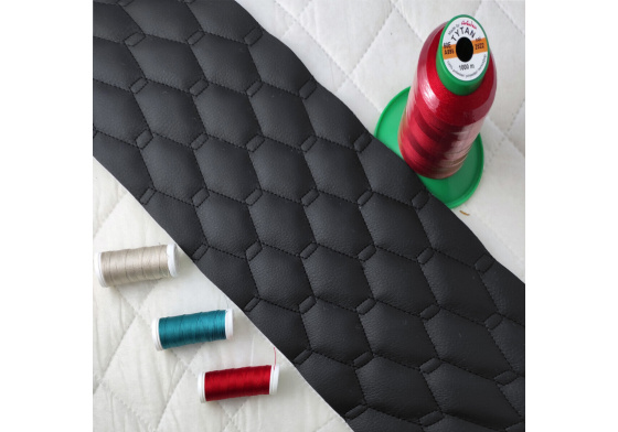 Eco-leather GEO color jet black quilted with threads 1.45 m x 0.42 m