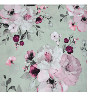 Cotton fabric 100% cotton, 125 g/m², width 160 cm, pink flowers on gray