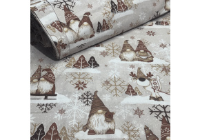 Christmas cotton fabric, by the meter, width 160 cm, Brown Elves on Gray