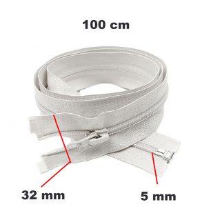 Spiral Zipper Detachable White 5 mm Length 100 cm