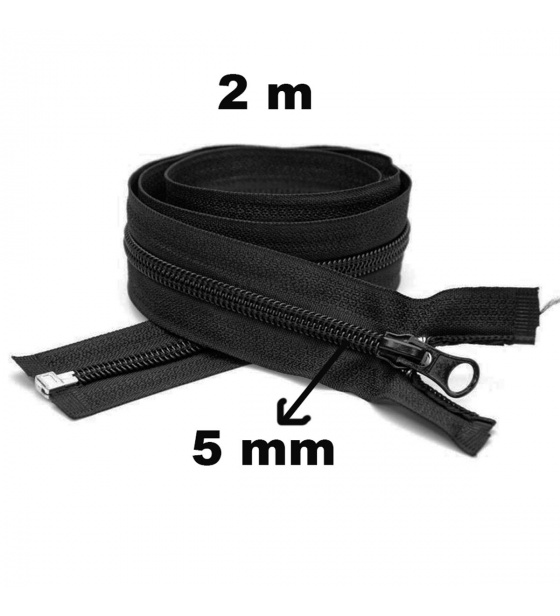 Spiral Zipper Detachable Black 5 mm Length 200 cm