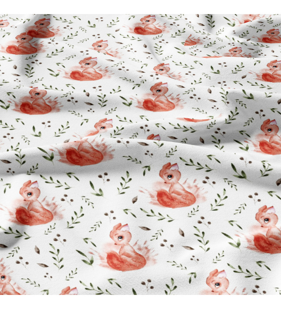 Cotton fabrics, by the meter. Squirrel on White