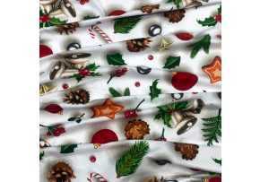 Christmas cotton fabric, by the meter, width 160 cm, pattern Christmas on White 23