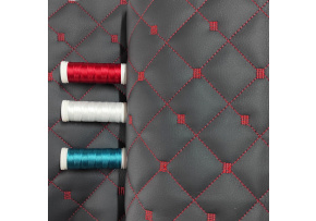 Eco-leather MIX 3x3 cm graphite color quilted with red threads, by the meter, 145 cm