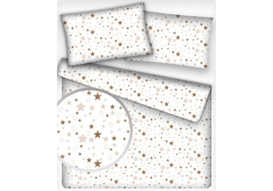 Children's Cotton Fabric Stars Brown on White