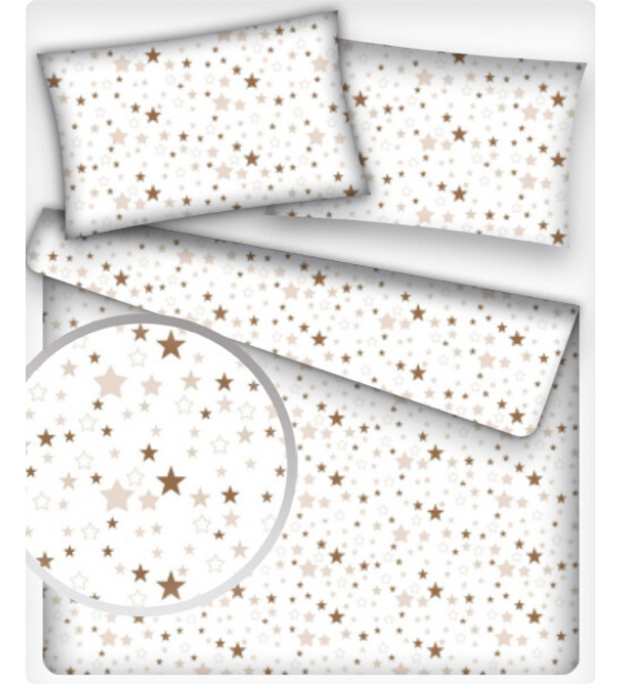 Children's cotton fabric 100% cotton, 125 g/m², width 160 cm, brown stars on white