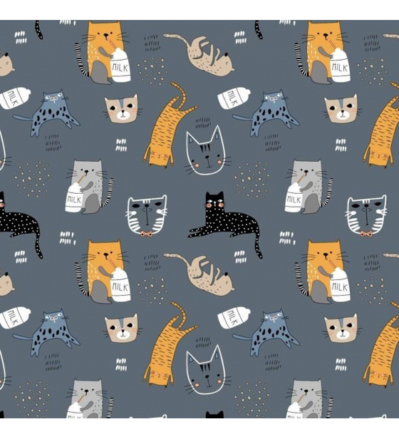 Cotton fabrics, by the meter. Milk Cats on Graphite