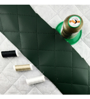 Ultrasonically quilted eco-leather, dark green color, by the meter