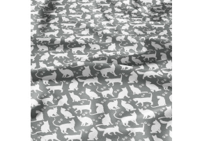 Cotton fabric, by the meter. White Cats on Grey