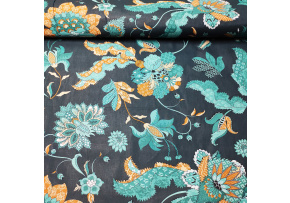 Cotton fabric Poviev Yellow on Dark.Green