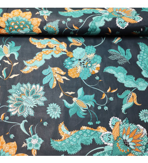 Cotton fabric 100% cotton, 125 g/m², width 160 cm, yellow polka dots on green