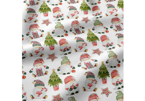 Christmas cotton fabric, by the meter, width 160 cm, Christmas pattern on White