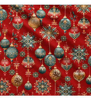 Christmas cotton fabric, by the meter, width 160 cm, Christmas Toys on Red