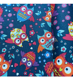 Waterproof fabric Kodura PVC coating 600D, 360 g/m², width 150 cm, owls on blue