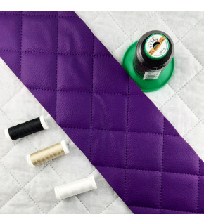 Ultrasonically quilted eco-leather, color purple, by the meter