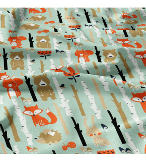 Cotton fabrics, by the meter. Animals on Mint Cotton fabrics, by the meter. Animals on Mint