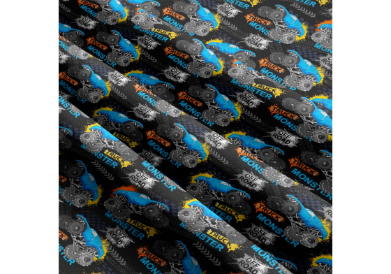 Children's cotton fabric by the meter Cars Monster on Black