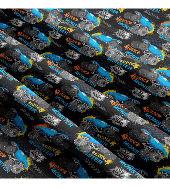 Children's cotton fabric by the meter Cars Monster on Black