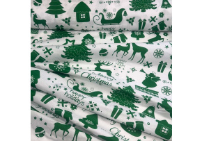 Christmas cotton fabric, by the meter, width 160 cm, Christmas MIX Green on White