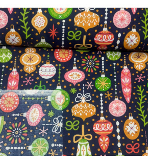 Christmas cotton fabric, by the meter, width 160 cm, Christmas ornaments on blue