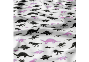 Cotton fabric, by the meter. Dino Black-Purple on White