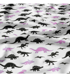 Cotton fabric, by the meter. Dino Black-Purple on White