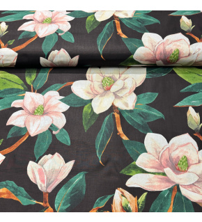 Cotton fabric 100% cotton, 125 g/m², width 160 cm, flowers on black Cotton fabric 100% cotton, 125 g/m², width 160 cm, flowers on black
