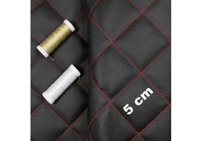 Eco-leather 5x5 color Black quilted with Red threads, by the meter, 145 cm