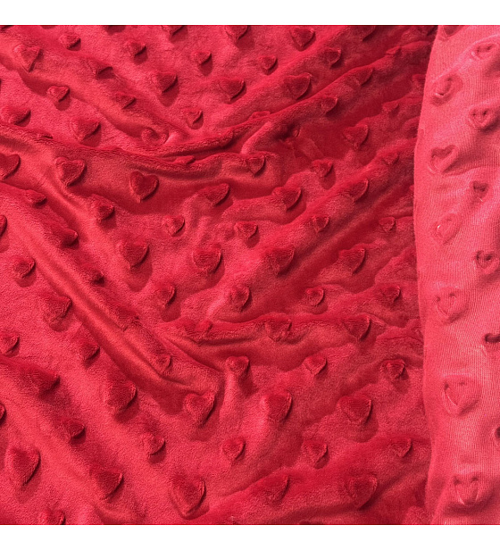 Minky fabric with hearts, 320 g/m², width 160 cm, by the meter, red