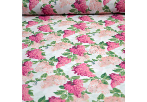 Cotton Fabric Lilac Branches Pink on White